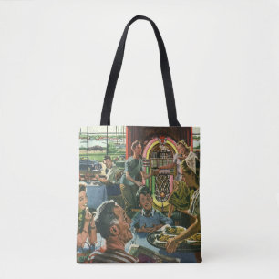 Vintage Family Dinner at a Diner with a Jukebox Tote Bag
