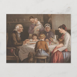 Vintage Family Dinner Prayer Lithograph Postcard