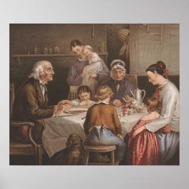 Vintage Family Dinner Prayer Lithograph Poster (Front)