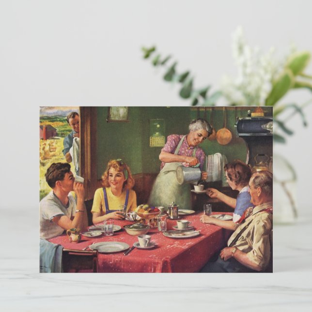 Vintage Family Eating Breakfast in the Kitchen (Standing Front)