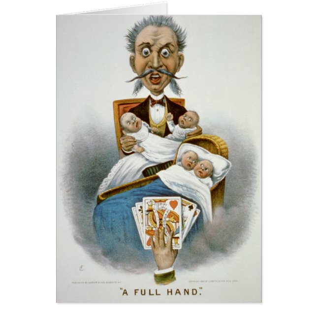 Vintage Family, Father with Babies and Poker Hand (Front)