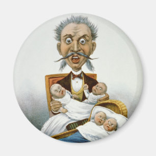 Vintage Family, Father with Babies and Poker Hand Magnet