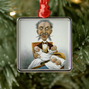 Vintage Family, Father with Babies and Poker Hand Metal Tree Decoration