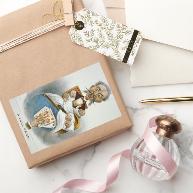 Vintage Family, Father with Babies and Poker Hand Rectangular Sticker (Gifting)