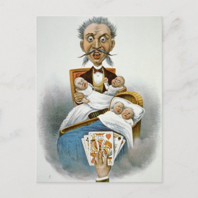 Vintage Family, Father with Quadruplet Babies Postcard (Front)