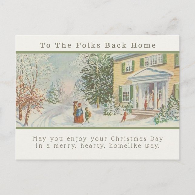 Vintage Family Home Christmas Greetings Postcard (Front)