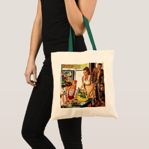 Vintage Family in the Kitchen Mom Dad Kids Snack Tote Bag