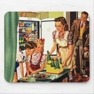 Vintage Family in the Kitchen Mum Dad Kids Snack Mouse Mat