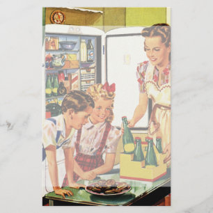 Vintage Family in the Kitchen Mum Dad Kids Snack Stationery