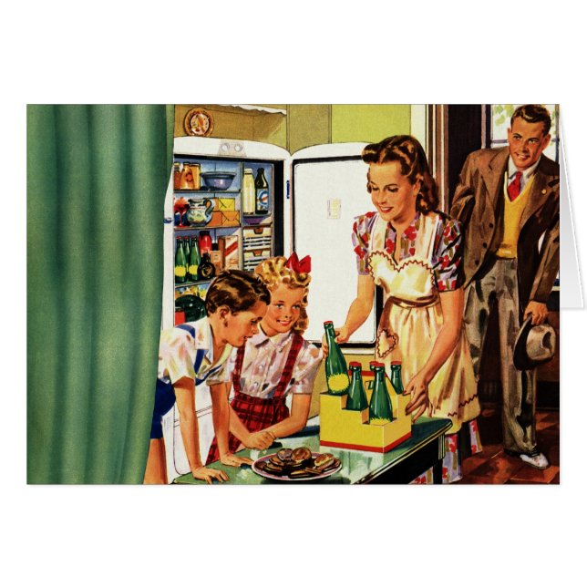 Vintage Family, Mum with Kids, Snacks in Kitchen  (Front Horizontal)