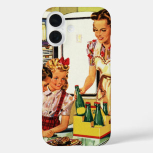 Vintage Family, Mum with Kids, Snacks in Kitchen  iPhone 16 Case