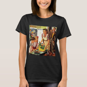 Vintage Family, Mum with Kids, Snacks in Kitchen  T-Shirt