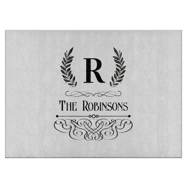 Vintage Family name & Monogrammed simple custom Cutting Board (Front)