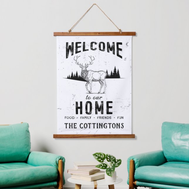 Vintage Family Name Rustic Cabin Hanging Tapestry (Living Room)