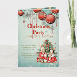 Vintage family of rabbits under the Christmas tree Invitation