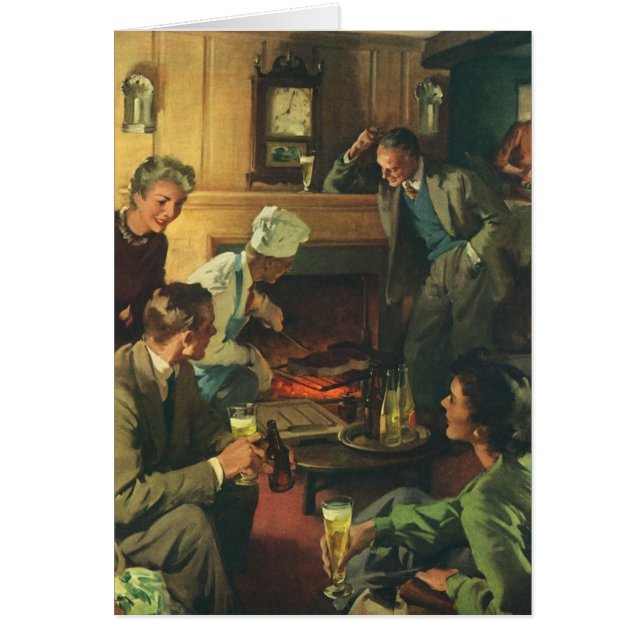 Vintage Family Party, Cooking Steaks Drinking Beer (Front)