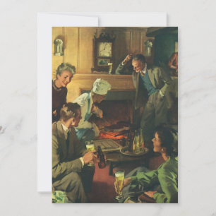 Vintage Family Party, Cooking Steaks Drinking Beer Invitation