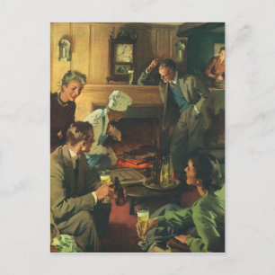 Vintage Family Party, Cooking Steaks Drinking Beer Invitation Postcard