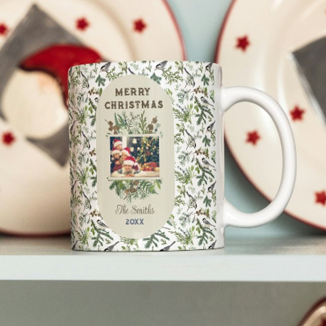 Vintage Family Photo Foliage Greenery Christmas Coffee Mug (Creator Uploaded)