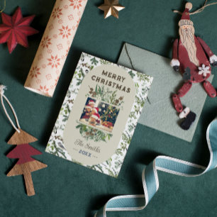 Vintage Family Photo Foliage Greenery Christmas Holiday Card