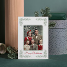 Vintage Family Photo Green Pine Frame Christmas