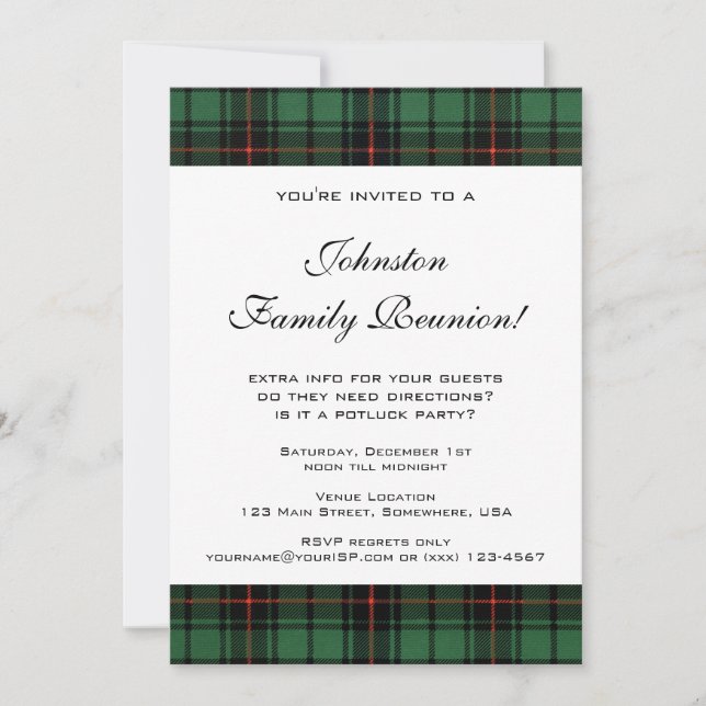 Vintage Family Reunion, Tartan Davidson Pattern Invitation (Front)