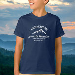 Vintage Family Reunion Trip Cool Mountain Peaks T-Shirt<br><div class="desc">The mountains are calling and we must go! A perfect design for a family reunion or trip to the Mountains featuring a white vintage looking logo with a cool mountain silhouette. Personalise with 4 lines of custom text - Your name, "Family Reunion", "Family Trip", location, date, etc. A fun, rustic...</div>