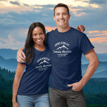 Vintage Family Reunion Trip Cool Mountain Peaks T-Shirt<br><div class="desc">The mountains are calling and we must go! A perfect design for a family reunion or trip to the Mountains featuring a white vintage looking logo with a cool mountain silhouette. Personalise with 4 lines of custom text - Your name, "Family Reunion", "Family Trip", location, date, etc. A fun, rustic...</div>