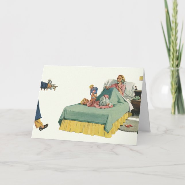 Vintage Family Serving Mum Breakfast in Bed Card (Front)