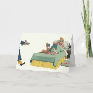 Vintage Family Serving Mum Breakfast in Bed Card