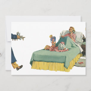 Vintage Family Serving Mum Breakfast in Bed Invitation
