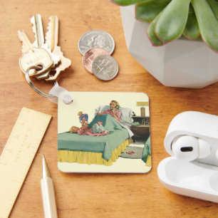 Vintage Family Serving Mum Breakfast in Bed Key Ring