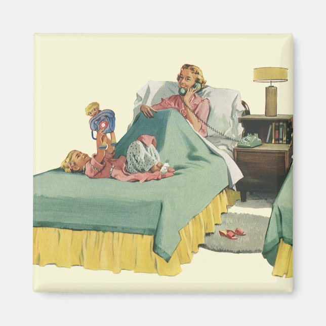 Vintage Family Serving Mum Breakfast in Bed Magnet (Front)