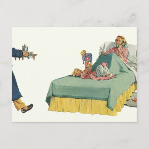 Vintage Family Serving Mum Breakfast in Bed Postcard