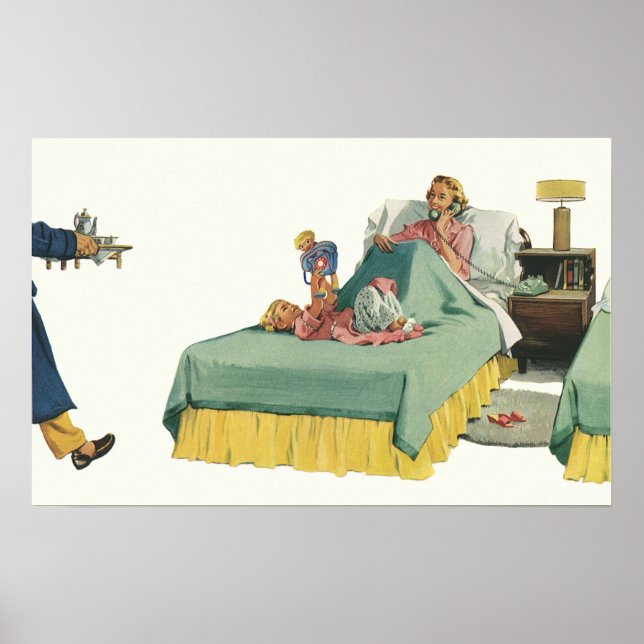 Vintage Family Serving Mum Breakfast in Bed Poster (Front)