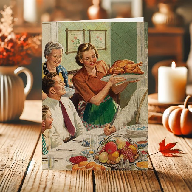 Vintage Family Serving Turkey Dinner Thanksgiving Holiday Card (Creator Uploaded)