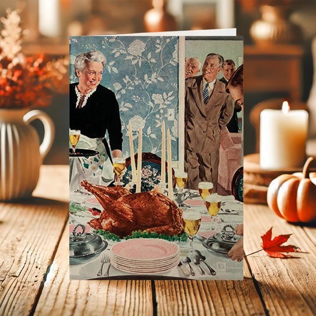Vintage Family Turkey Dinner Thanksgiving Holiday Card (Creator Uploaded)