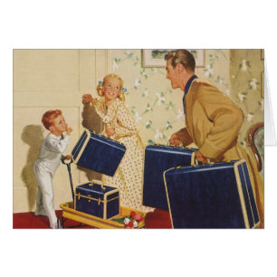 Vintage Family Vacation, Dad, Kids and Suitcases