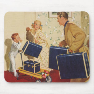 Vintage Family Vacation, Dad, Kids and Suitcases Mouse Mat