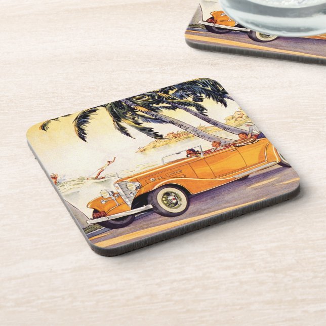 Vintage Family Vacation in a Convertible Car Coaster (Left Side)