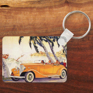 Vintage Family Vacation in a Convertible Car Key Ring