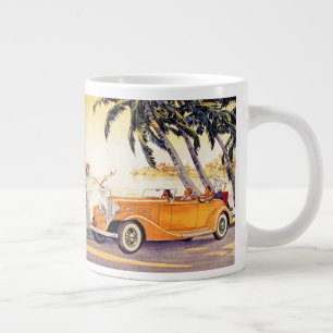 Vintage Family Vacation in a Convertible Car Large Coffee Mug