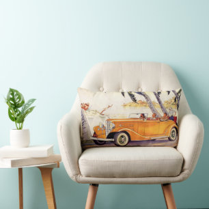 Vintage Family Vacation in a Convertible Car Lumbar Cushion