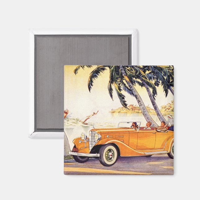 Vintage Family Vacation in a Convertible Car Magnet (Front/Back)