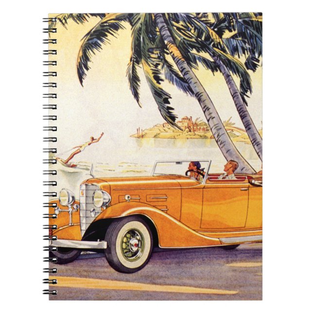 Vintage Family Vacation in a Convertible Car Notebook (Front)