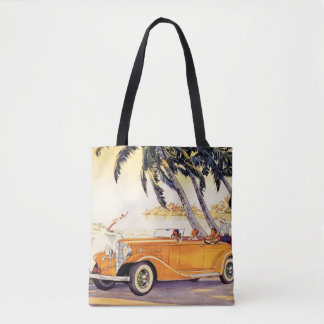 Vintage Family Vacation in a Convertible Car Tote Bag
