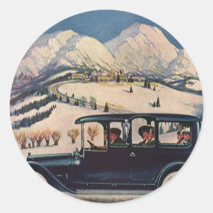Vintage Family Vacation in Antique Automobile Car Classic Round Sticker