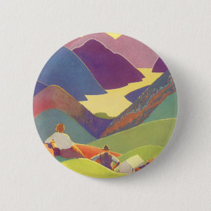 Vintage Family Vacation, Picnic in the Mountains 6 Cm Round Badge