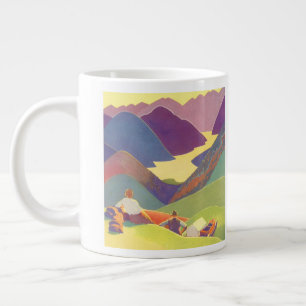 Vintage Family Vacation, Picnic in the Mountains Large Coffee Mug