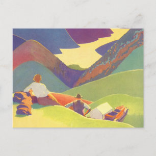 Vintage Family Vacation, Picnic in the Mountains Postcard